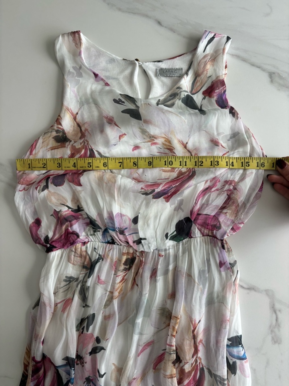LARA White Maxi Dress with Pink and Green Floral Print Sz S - Picture 9 of 10